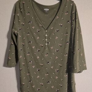 Old Navy Green Floral Long Sleeve Top